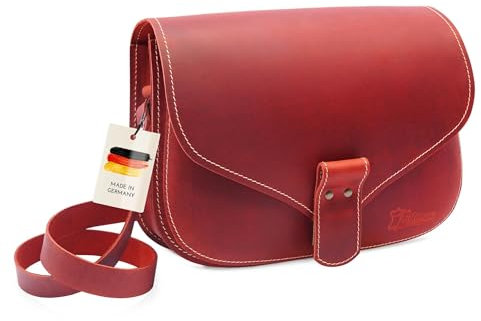 Thielemann rote Handtasche San Diego Made in Germany, aus extra starkem Leder Tasche zum Umhängen, Crossbody Bag für Frauen, Satteltasche, Ledertasche, Damentasche, Schultertasche aus Leder