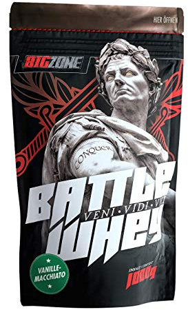 Big Zone BATTLE WHEY | Whey Protein Concentrate Eiweiss | Lecker Qualität Made in Germany | 1000g 1KG Pulver (Vanille Macchiato)