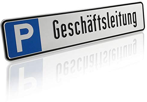 Betriebsausstattung24 Geprägtes Parkplatzschild aus Aluminium in Nummernschildform - Geschäftsleitung - KFZ-Kennzeichen - für Ihren Parkplatz & Stellplatz - 52,0 x 11,0 cm