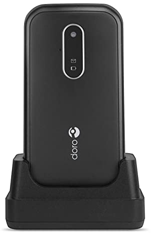 Doro 6620 Téléphone Portable 3G à Clapet Débloqué pour Seniors avec Grandes Touches, Touche d'Assistance avec GPS et Socle Chargeur Inclus (Noir/Blanc) [Version Française]