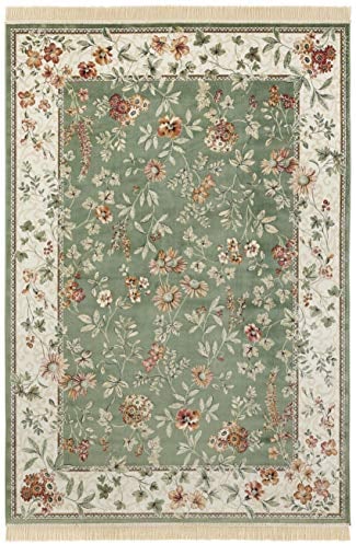 Nouristan Naveh Orient Teppich – Wohnzimmerteppich Orientalisch Kurzflor mit Fransen Vintage Orientalischer Samt-Teppich für Esszimmer, Wohnzimmer, Schlafzimmer – Grün, 195x300cm