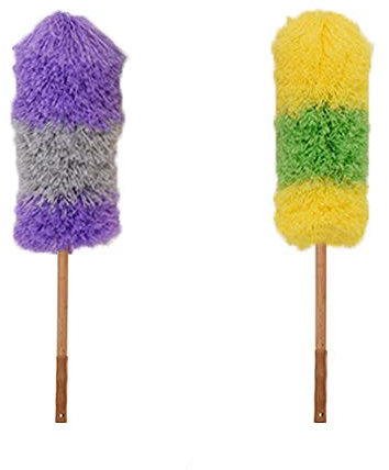 Yuly Microfiber Feather Duster with Bamboo Rod, Stitching-Color Cleaning Tool with Bendable Washable Dusting Brush, Absorbing Duster for Home Car Cleaning 2PC (65cm)