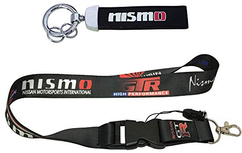 Glattes Seiden-Schlüsselband und PU-Leder-Schlüsselanhänger, für Auto, SUV, LKW, Motorrad, Roller, ATV, UTV, Wohnmobil, Hausschlüssel, Büroausweis, Zubehör, Geschenke (Nismo Black), Nismo Black, inch