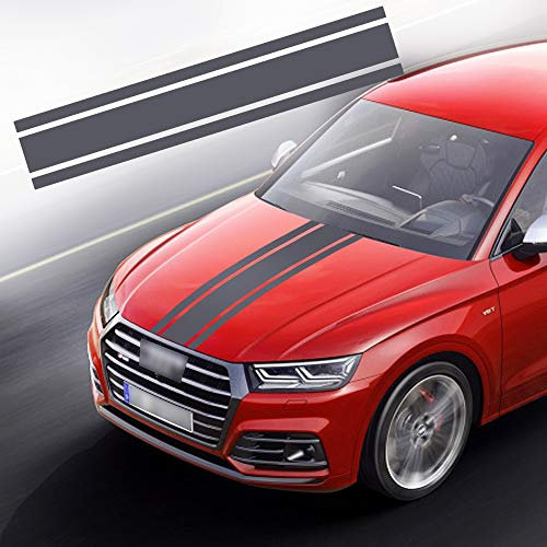 TOMALL 124.5cm x 22cm Auto Motorhaube Streifen Aufkleber Karosserie Seite Aufkleber Rock Dach Haube Stoßstange Vinyl Dekoration für Auto (Grau)