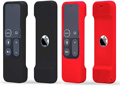 TOKERSE Silikon-Schutzhülle kompatibel mit Apple TV 4K 4G, 5G, Siri-Fernbedienung, stoßfest, kompatibel mit Apple TV 4K, 4G, 5G, Siri-Fernbedienung, Schwarz / Rot, 2 Stück