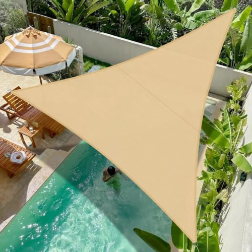 COOL AREA Sonnensegel Wasserdicht Dreieckig 5x5x5m,Sand | Sonnenschutz Segel 95% UV Schutz,Windschutz,Wasserabweisend,Geeignet für Außenbereiche wie Garten Balkon Terrasse
