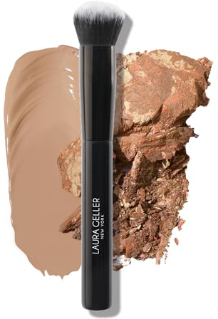 LAURA GELLER NEW YORK Foundation Makeup Pinsel mit Holzgriff in Mitternachtsschwarz funktioniert mit Foundation, Concealer, Rouge zum Auftragen und Verblenden von flüssigem, cremefarbenem oder