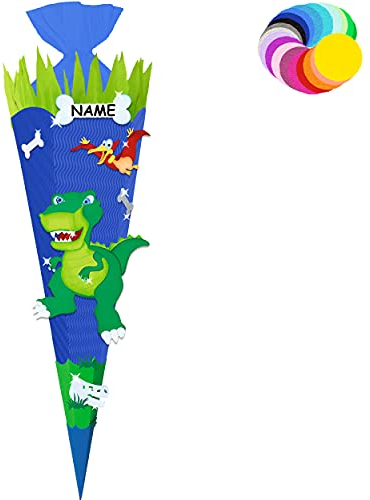alles-meine.de GmbH Bastelset - Schultüte Farbe & Größe wählbar 70/85 / 100 cm - Dino - Dinosaurier - inkl. Name - Farbe frei wählbar - Bastelschultüte - Zuckertüte zum sel..