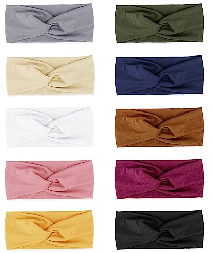 DRESHOW 10 Stück Damen Boho Stirnband Kopfband Haarband Gedruckt Stirnbänder Knoten Verdrehtes Elastische Kopf Wickeln Niedlich Haarschmuck für Mädchen