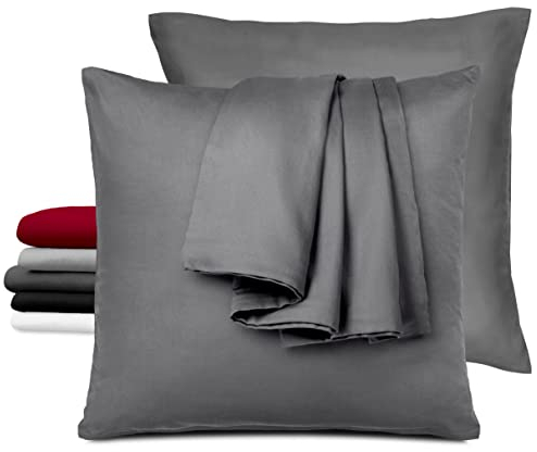 2er-Set Satin Kissenbezug 80x80 cm Dreamzie - 100% Baumwolle Oeko-TEX - Kopfkissenbezug 80x80 cm Dunkelgrau - Kissenhülle 2X - Wohltaten für das Haar