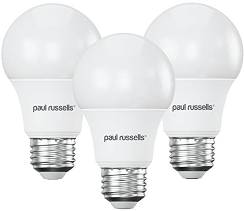 paul russells LED GLS Light Edison Screw ES, 60w Equivalent, 8watt 806LM LED Bulbs, 6500K Daylight Lamp, Classic Frosted A60 Standard E27 Energy Saving Non-Dimmable Large Globe Lightbulb, 3 Pack