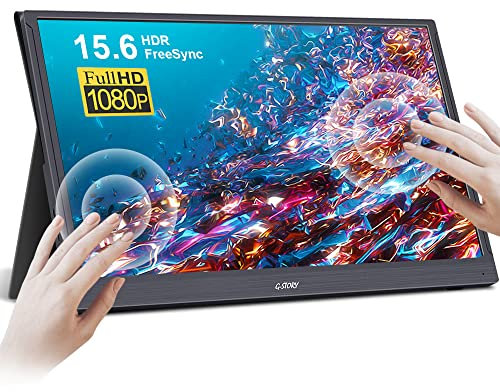 G-STORY 15.6 inch Touchscreen Portable Monitor 1080P Full HD IPS Gaming Display USB-C Portable Gaming Monitor with HDR/FreeSync/Speakers/Mini HDMI for PS5 PS4 Xbox Series NS, Laptop PC Phone MAC