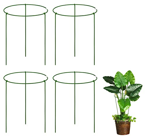 KATELUO 4 Pièces Tuteurs pour Plantes,Tuteurs pour Plantes Rond,Anneau de Support de Plante,Tuteur Vert,Tuteur Tomates,pour Support de Fleurs,D'arbustes et de Légumes(Diamètre 23 cm Hauteur 28 cm)