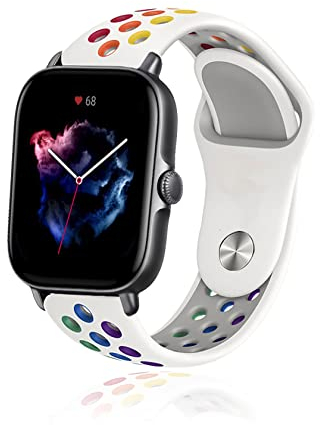 ToVioc 20mm Armband Kompatibel mit Amazfit Active 2 Square/2/1, GTR Mini, Mode Atmungsaktiv Regenbogen Silikon Ersatzarmband Sportarmband für Amazfit GTS 4/4 Mini/3, Bip 3/3 Pro - Weiß