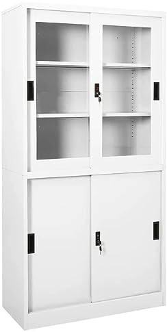 vidaXL Armario de Oficina Puerta Corredera Mueble Archivador Armario Almacenamiento Archivos Documentos Organizador Acero Blanco 90x40x180 cm