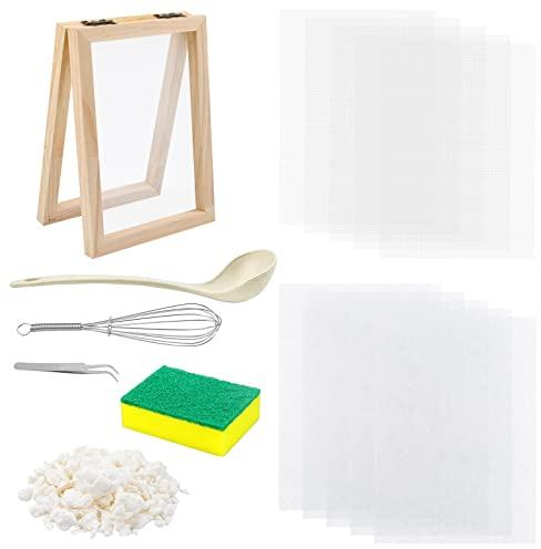 WANDIC Kit de fabricación de papel de madera hecho a mano con molde, paño de malla, pulpa y esponja – A6