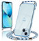 Micoden Handykette kompatibel mit iPhone 13 hülle Ultra dünn Kameraschutz Herz Love Design Galvanik TPU Silikon Bumper Kordel zum Umhängen Handyhülle mit Band Schutzhülle,Blau
