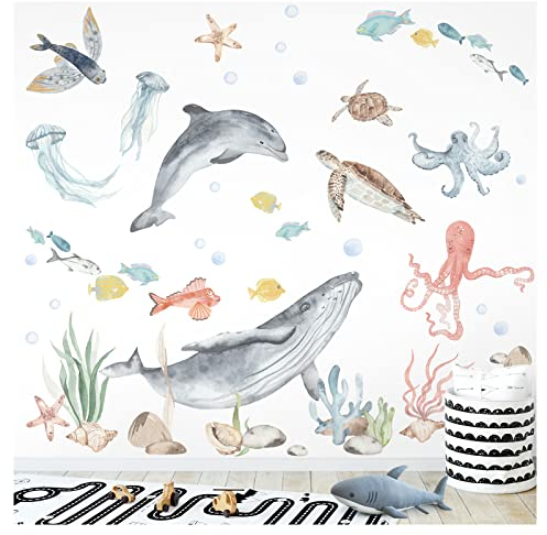 Grandora XXL Wandsticker Unter dem Meer Wandtattoo Fische Unterwasserwelt Kinderzimmer Babyzimmer Wohnzimmer Wandaufkleber Deko DL869-2