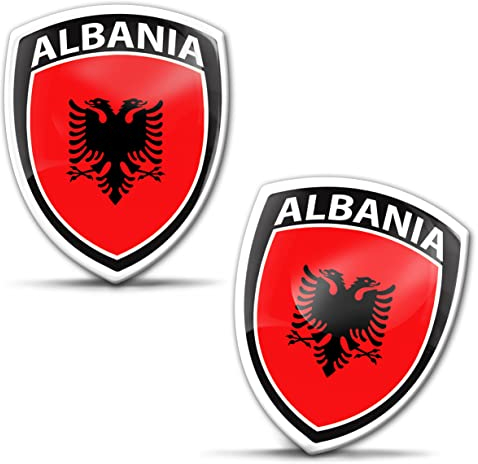Biomar Labs 2 x Aufkleber 3D Gel Silikon Abzeichen Stickers Auto Motorrad Fahrrad Fenster Tür PC Handy Tablet Laptop Albanien Albanisch Flagge Flag Fahne F 215