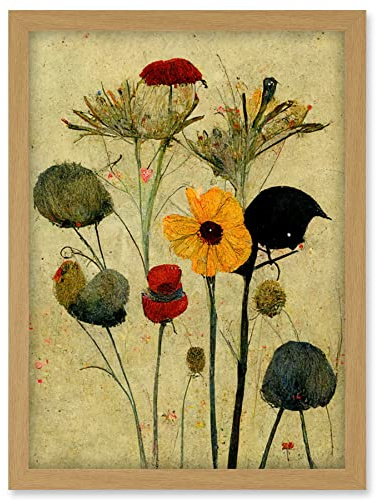 Doppelganger33 LTD Colourful Abstract Autumn Wildflowers Artwork Framed Wall Art Print A4