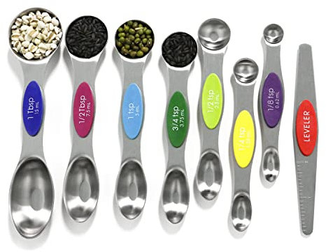 Magnetic Measuring Spoons Set Stainless Steel with Leveler, 8pcs Multicolors Measuring Cups Set for Baking, Measuring Cups and Spoon Set Kitchen Gadgets Apartment Essentials Fits in Spice Jars