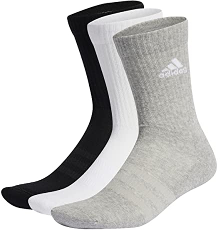 adidas Mixte Cushioned Crew Socks 3 Pairs, Medium Grey Heather / White / Black, 6.5-8
