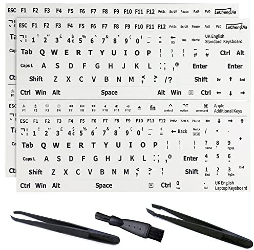 2 Pcs Autocollants Clavier, Autocollant Clavier en English, pour avec n'importe Quel Clavier Standard, Ordinateur Portable， avec Outils D'Installation (UK-Glossy, White)