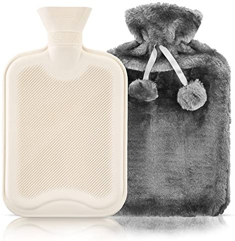 ASAB Large Soft Fur Hot Water Bottle Bag - 2L Faux Fur Cover - Ribbed Texture - Hot & Cold Compress - Neck & Back Ache Relief