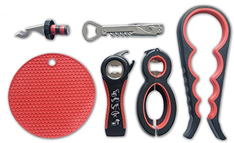 6-in-1 Non-Slip Multi-Function Can & Lid Opener Set:, Complete with Silicone Jar Gripper & Corkscrew