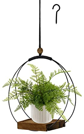 Hanging Planter for Indoor Plants, Black Plant Hanger Indoor with Sturdy Wood Base, Modern Boho Macrame Plant Hanger for 3-5.5 Inch Pot, Hanging Wall Ceiling Window Home Decor (Pots Not Included)