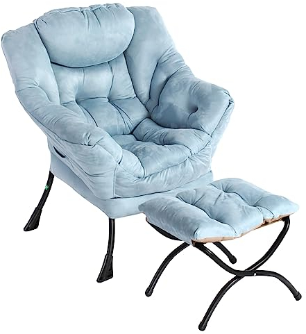 AIMEZO Relaxsessel mit Armlehne & Fußstütze, Fauler Stuhl Loungesessel Moderner Stoff-Freizeitsofa-Sessel, Dick gepolsterte Polsterung mit Metall-Stahlrahmen, Blau