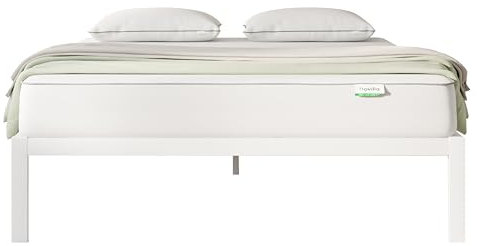 Novilla 30.5cm Metal King Size Bed Frame, Platform Bed Frame with Noise-Cancell Design, Engineered Wood Slat Support, Solid Support Legs, Easy Assembly, Underbed Storage Space 150x200cm, White
