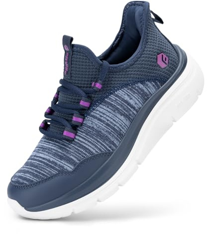 FitVille Womens Wide Trainers Athletic Mesh Walking Shoes Lightweight Comfortable Running Shoes, Navy Blue, 8.5, Wide