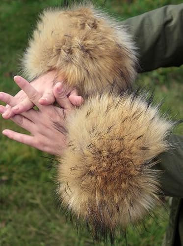 Muñequeras de piel sintética para mujer, muñequeras de piel sintética, puños de piel, puños de piel sintética, manguitos de piel sintética, manguitos para mujer, color marrón #2