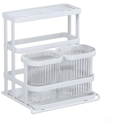 DAZZLEEX Organizador de cubiertos Utensilio Diseño de Circulación de Aire Inteligente Tenedores Cuchillos Cuchara Solución de Almacenamiento Soporte de Cubiertos de Cocina ()