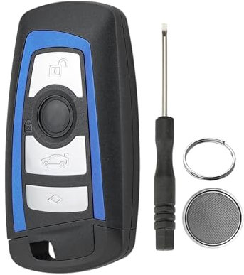 4 Knöpfe Autoschlüssel Gehäuse für BMW F10 F11 F20 F25 F30 F31 F80 E84 Schlüssel gehäuse mit Schraubendreher und Schlüsselring CR2450 Batterie(Blaue Umrandung)