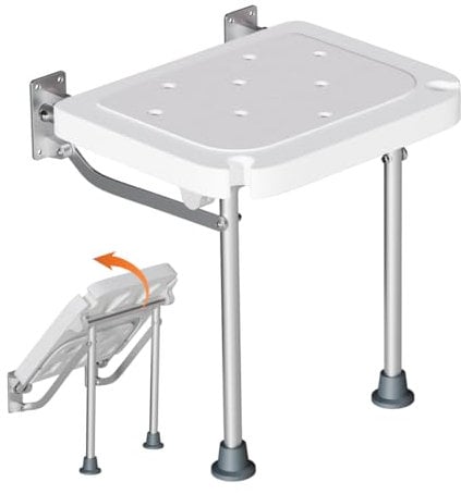 VISLONE Wall-mounted Folding Shower Seat,Height 42cm,Foldable Shower Chair,Load-bearing 440lbs,Folding shower stool can be used in various scenarios,suitable for the elderly,disabled,pregnant women