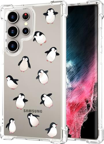 Hungo Schutzhülle für Galaxy S24 Ultra für Mädchen und Frauen, klares Design, niedlich, mädchenhaft, ästhetisch, kompatibel mit Samsung Galaxy S24, sehr schön, Kawaii-Tanzende Pinguine, Tierfreude,