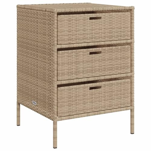vidaXL Garden Storage Cabinet, Outdoor Poly Rattan Box with 3 Drawers - Beige