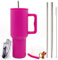 FloweryOcean 1200ml 40oz Kaffeebecher to Go,Doppelwandiger Edelstahl Vakuum Isolierbecher mit Griff und Stroh,Autobecher Thermobecher,Kaffeetasse für Heißer, Kalter Getränke,05-Rose