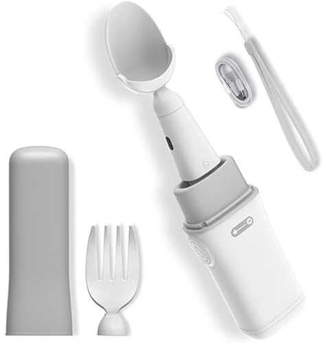 ANXYYDS Ustensiles Parkinson pour tremblements des Mains, Ensemble cuillère et Fourchette Parkinson intelligents pour Personnes âgées,ustensiles adaptatifs pour Personnes âgées Auto-alimentées