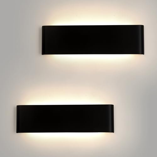 Mille Lucciole 2 Stück Wandleuchte Innen Modern LED Wandleuchte Innen 18W 31CM 2160LM Wandlampe Schwarz Up Down Wandbeleuchtung Neutralweiß Wandleuchten IP44 Flurlampen für Wohnzimmer Schlafzimmer