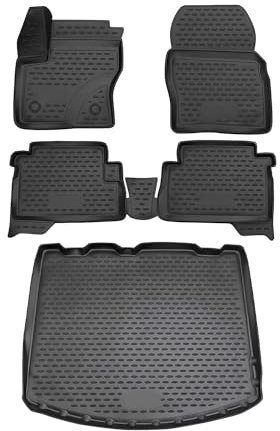 OMAC Fußmatten & Kofferraumwanne Set kompatibel mit Ford Kuga 2012-2019 Gummi TPE Schwarz 5X