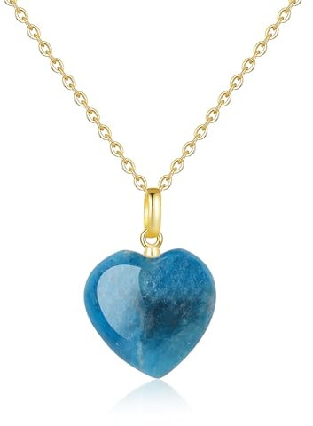 COAI Damen Kristall Halskette mit Apatit Herz Anhänger und 925 Sterling Silberkette Kette Gold für Frauen