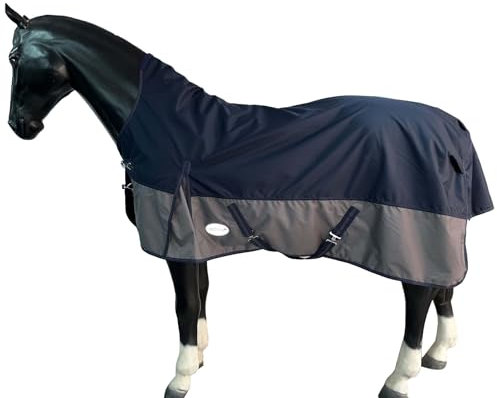 eQuitack Your Passion Is Our Mission Outdoor Winterdecke Turnout 100% Wasserdicht 600D Highneck 100G Fulling Multi Farbe Navy/Grau - 155cm