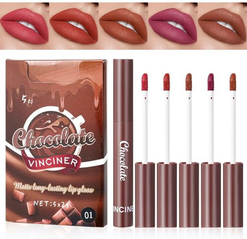 5 Farben, Diamant-Glitzer, Lipgloss-Kollektion, Make-up-Set, Butterglanz, langanhaltend, Hochglanz, schimmernd, flüssiger Lippenstift, Schokoladen-Samt, hautfarben, matt, feuchtigkeitsspendend,