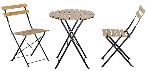 Outsunny Bistroset 3-TLG. Klappbar Gartenset Balkonset Bistrotisch mit 2 Stühlen Gartenmöbel Metall Kiefernholz Natur