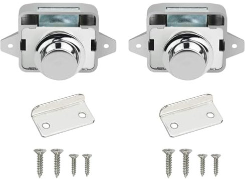 2PCS Push Button Latch Catch Drawer Replacement Keyless Door Lock Cupboard Door Motorhome Caravan Cabinet Knob Zinc Alloy Pop Up for 15-18mm Thickness Cabinet Boat Horsebox Camper Van RV Silver