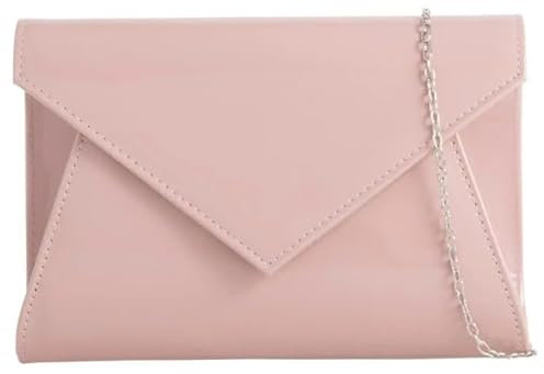 Pochette da donna in pelle verniciata, design a busta, con catena a tracolla lucida, A2ZUK, Nude