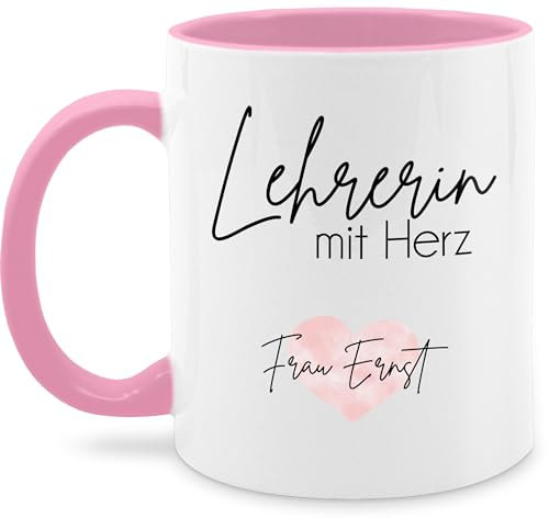 Tasse Tassen 325ml - Lehrerin mit Herz mit Name | Dankeschön Geschenk Lehrerin Abschied Geschenke Lehrerinnen Abschiedsgeschenk Schule - 325 ml - Rosa - für zum abschluss gift teacher lehrerinen